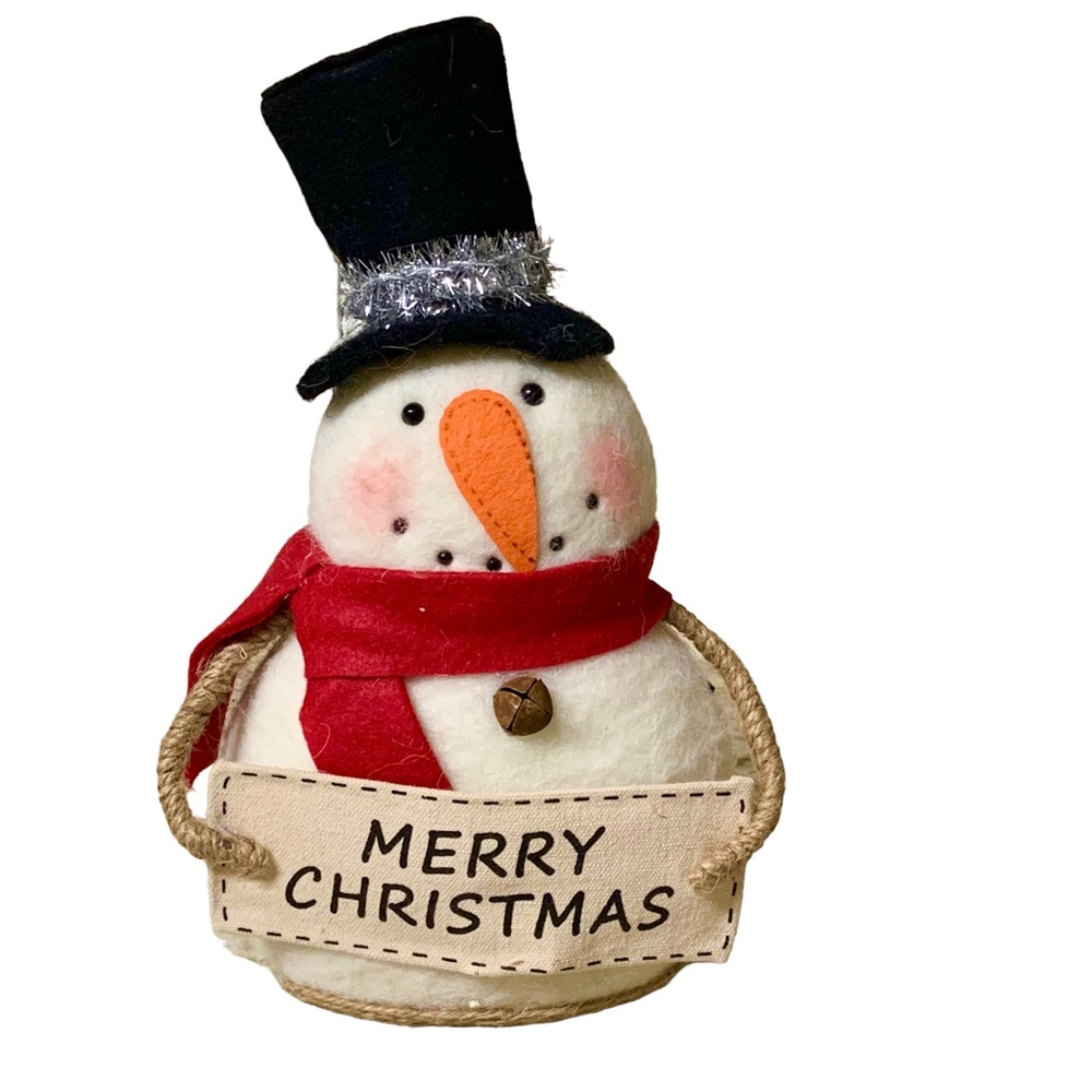 Farmhouse Fabric Snowman With Merry Christmas Banner Home Table Decor